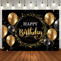 Aperturee - Black Golden Balloon Star Circle Birthday Backdrop