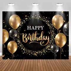 Aperturee - Black Golden Balloon Star Circle Birthday Backdrop