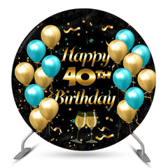 Aperturee Black Golden Balloons Round 40th Birthday Backdrop