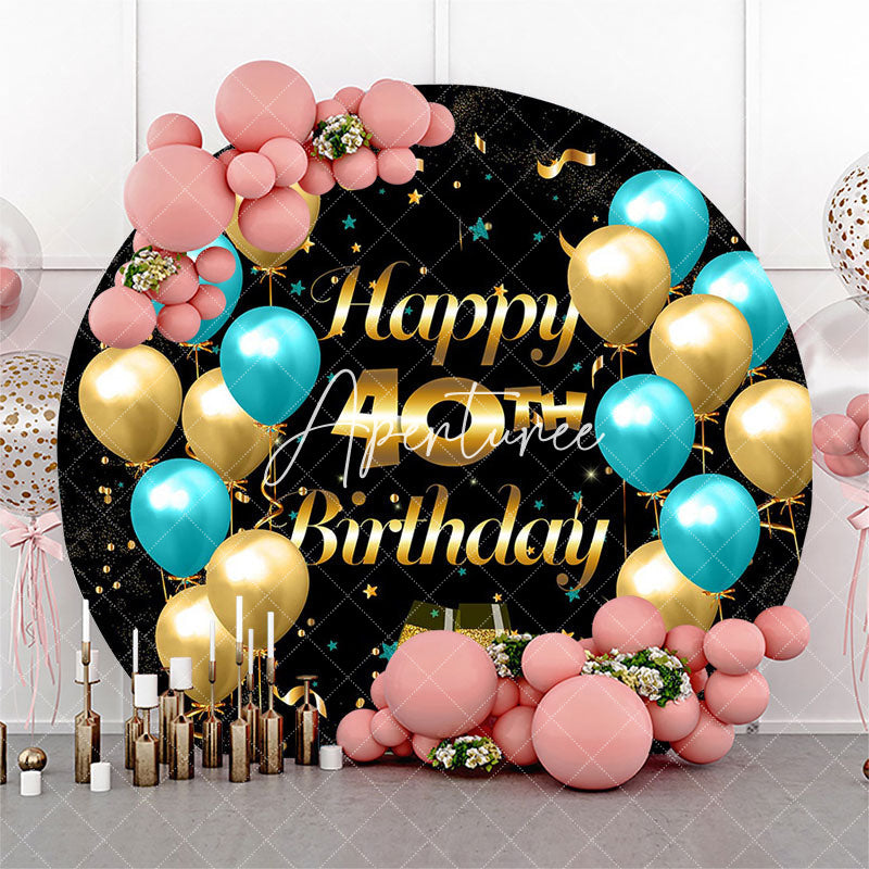 Aperturee Black Golden Balloons Round 40th Birthday Backdrop