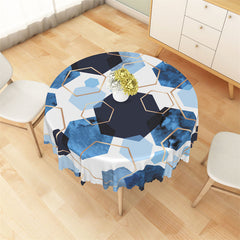 Aperturee - Black Golden Blue Hexagons Pattern Round Tablecloth