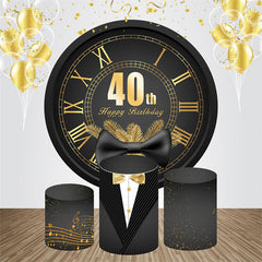 Aperturee - Black Golden Clock Round 40th Birthday Backdrop Kit