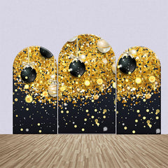 Aperturee - Black Golden Glitter Ball Birthday Arch Backdrop Kit