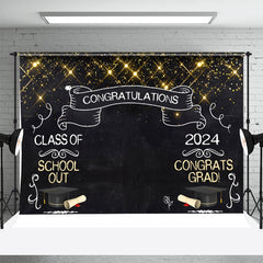 Aperturee - Black Golden Glitter Chalk Hat Graduation Backdrop