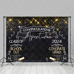 Aperturee - Black Golden Glitter Chalk Hat Graduation Backdrop