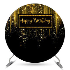 Aperturee Black Golden Glitter Circle Happy Birthday Backdrop