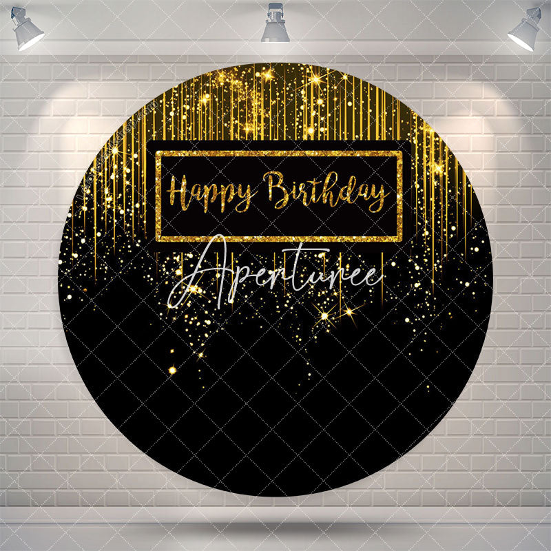 Aperturee Black Golden Glitter Circle Happy Birthday Backdrop