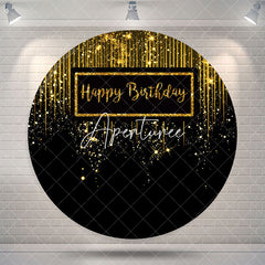 Aperturee Black Golden Glitter Circle Happy Birthday Backdrop