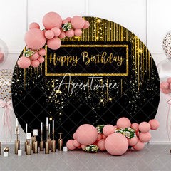 Aperturee Black Golden Glitter Circle Happy Birthday Backdrop