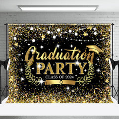 Aperturee - Black Golden Glitter Graduation Photo Booth Backdrop