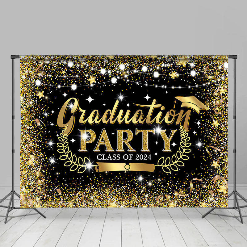 Aperturee - Black Golden Glitter Graduation Photo Booth Backdrop