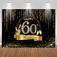 Aperturee - Black And Golden Glitter Happy 60Th Birthday Backdrop