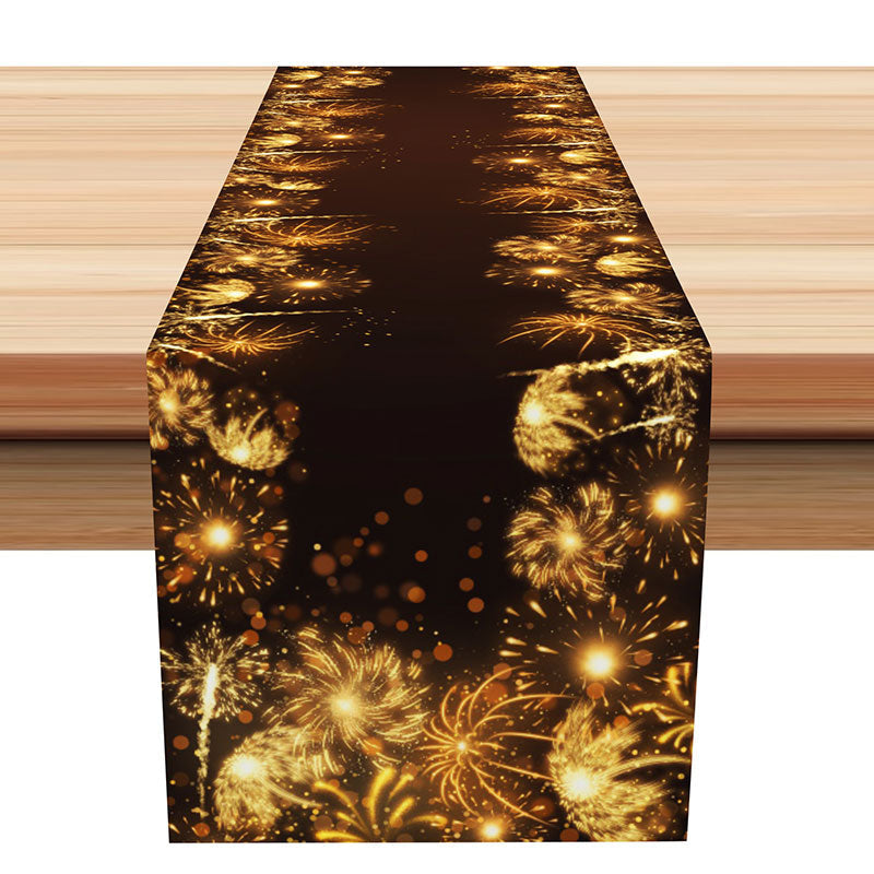 Aperturee - Black Golden Glitter Spark New Year Table Runner