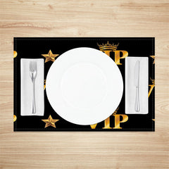 Aperturee - Black Golden Star Crown Repeat Set Of 4 Placemats