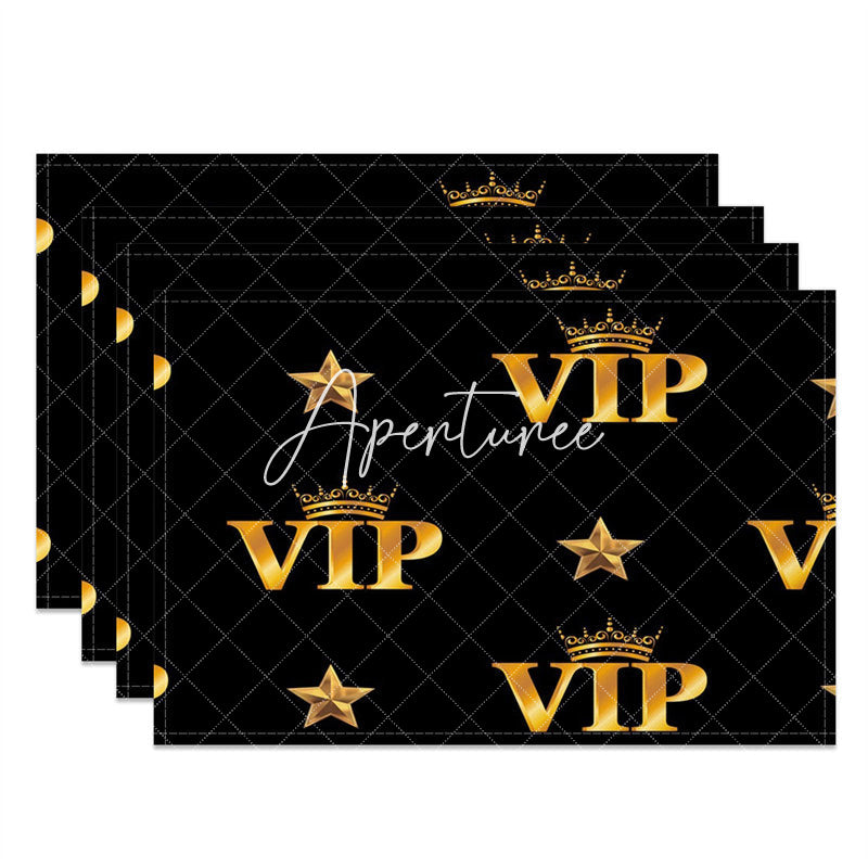 Aperturee - Black Golden Star Crown Repeat Set Of 4 Placemats