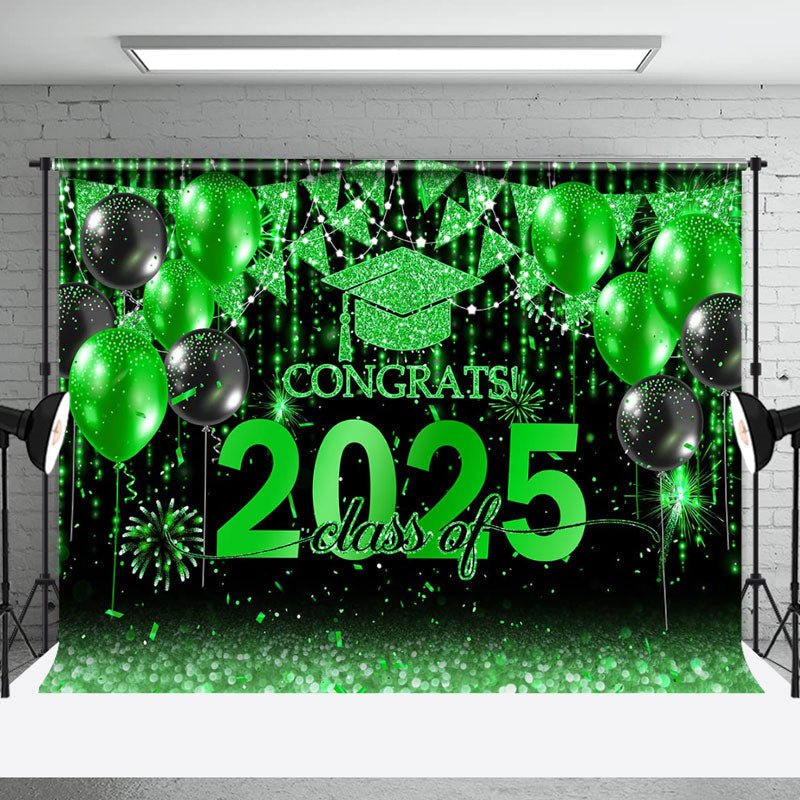 Aperturee - Black Green Balloon Flag Class Of 2025 Photo Backdrop