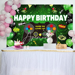 Aperturee - Black Green Balloon Go Win Gamepad Birthday Backdrop