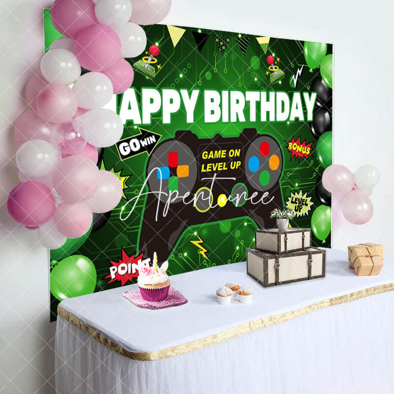 Aperturee - Black Green Balloon Go Win Gamepad Birthday Backdrop