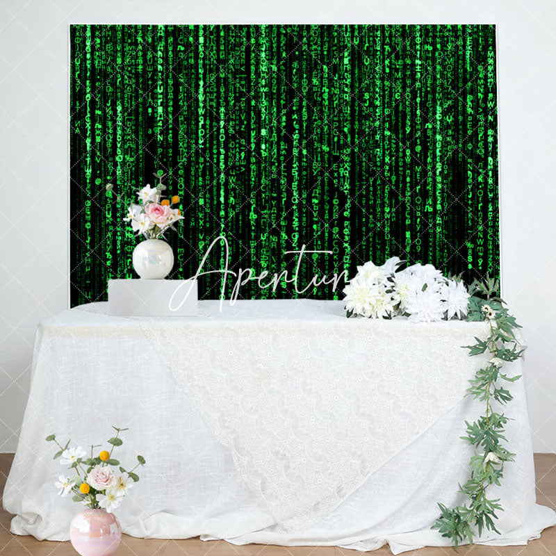 Aperturee - Black Green Computer Code Happy Birthday Backdrop