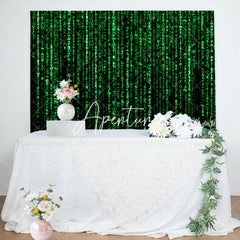 Aperturee - Black Green Computer Code Happy Birthday Backdrop