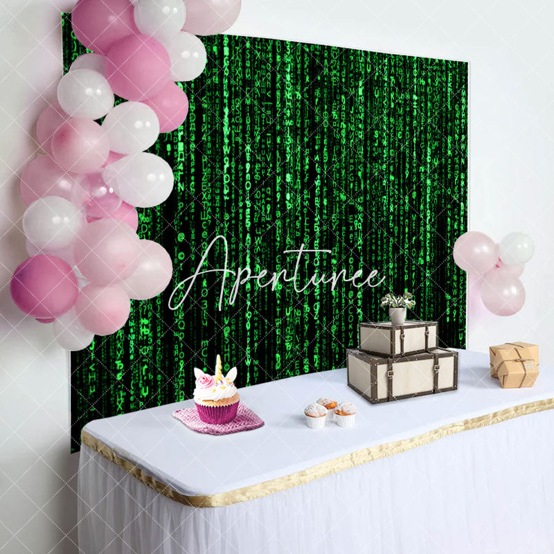 Aperturee - Black Green Computer Code Happy Birthday Backdrop