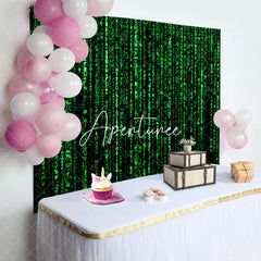 Aperturee - Black Green Computer Code Happy Birthday Backdrop