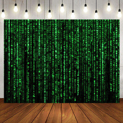 Aperturee - Black Green Computer Code Happy Birthday Backdrop