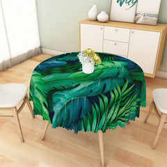 Aperturee - Black Green Fresh Jungle Leaf Print Round Tablecloth