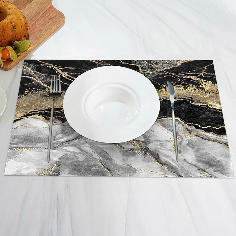 Aperturee - Black Grey Golden Marble Textured Set Of 4 Placemats