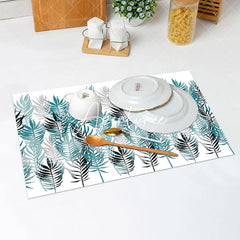 Aperturee - Black Grey Green Leaves Modern Set Of 4 Placemats