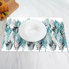 Aperturee - Black Grey Green Leaves Modern Set Of 4 Placemats