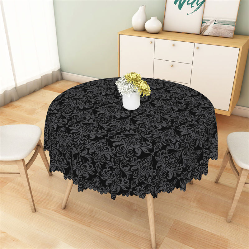 Aperturee - Black Grey Pattern Classic Abstract Round Tablecloth