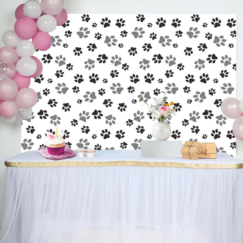 Aperturee - Black Grey Prints Of Dog Pow Baby Shower Backdrop