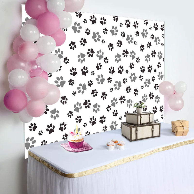 Aperturee - Black Grey Prints Of Dog Pow Baby Shower Backdrop