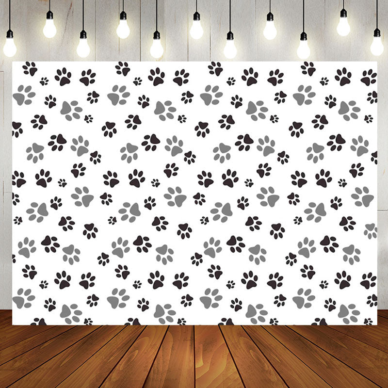 Aperturee - Black Grey Prints Of Dog Pow Baby Shower Backdrop