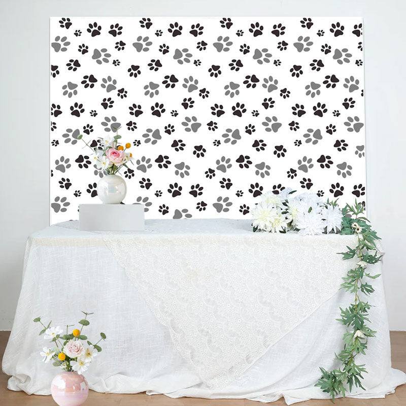 Aperturee - Black Grey Prints Of Dog Pow Baby Shower Backdrop