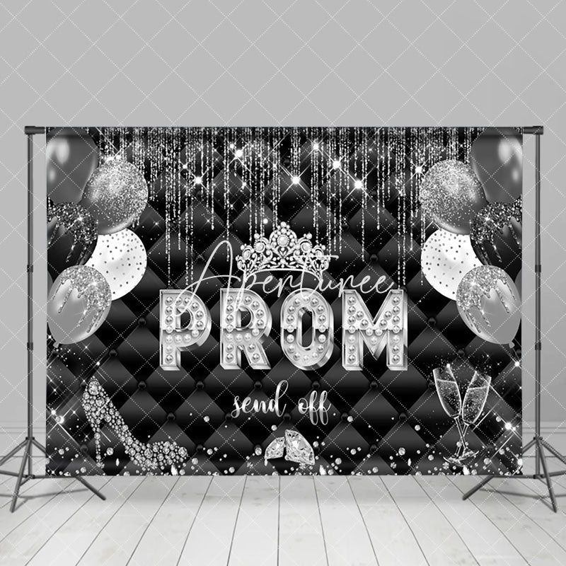 Aperturee - Black Grid Glitter Diamond Balloons Prom Backdrop