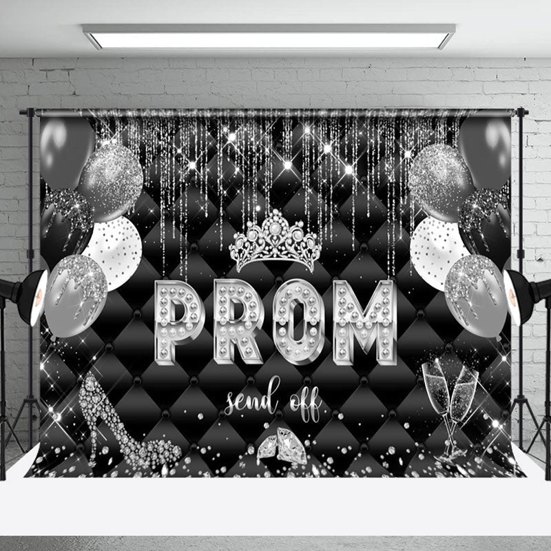 Aperturee - Black Grid Glitter Diamond Balloons Prom Backdrop