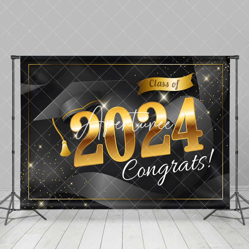 Aperturee - Black Hat Stars Golden 2024 Graduation Backdrop