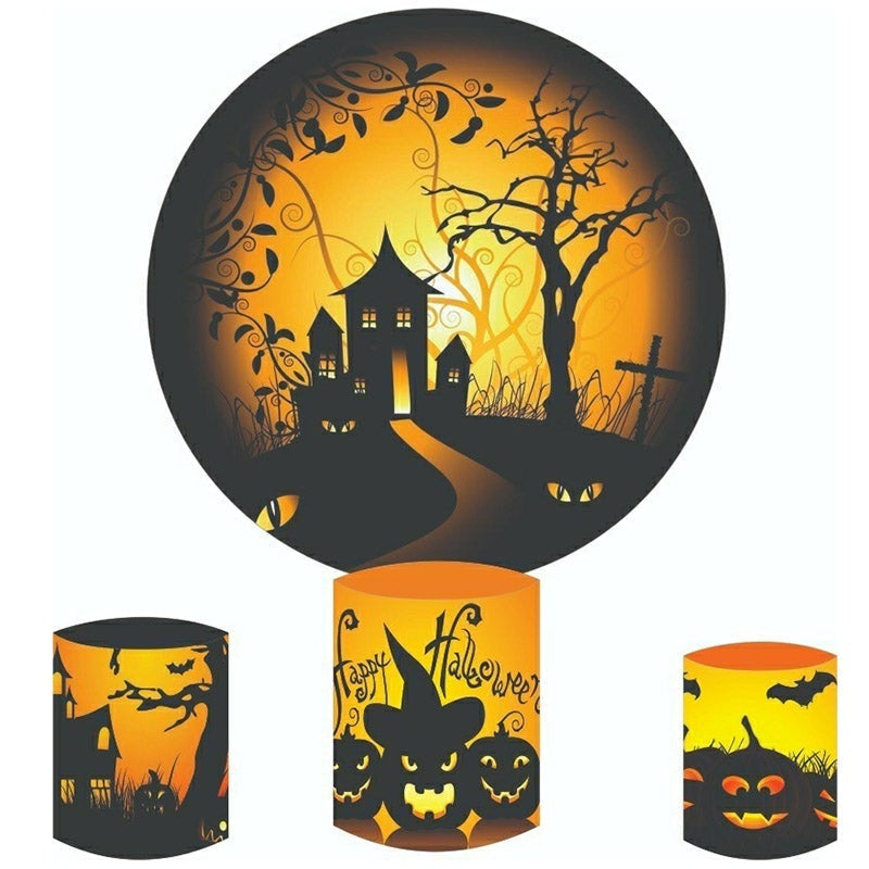 Aperturee Black Horror Night Round Halloween Day Backdrop Kit