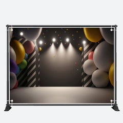 Aperturee - Black Light Balloons Gray Happy Birthday Backdrop