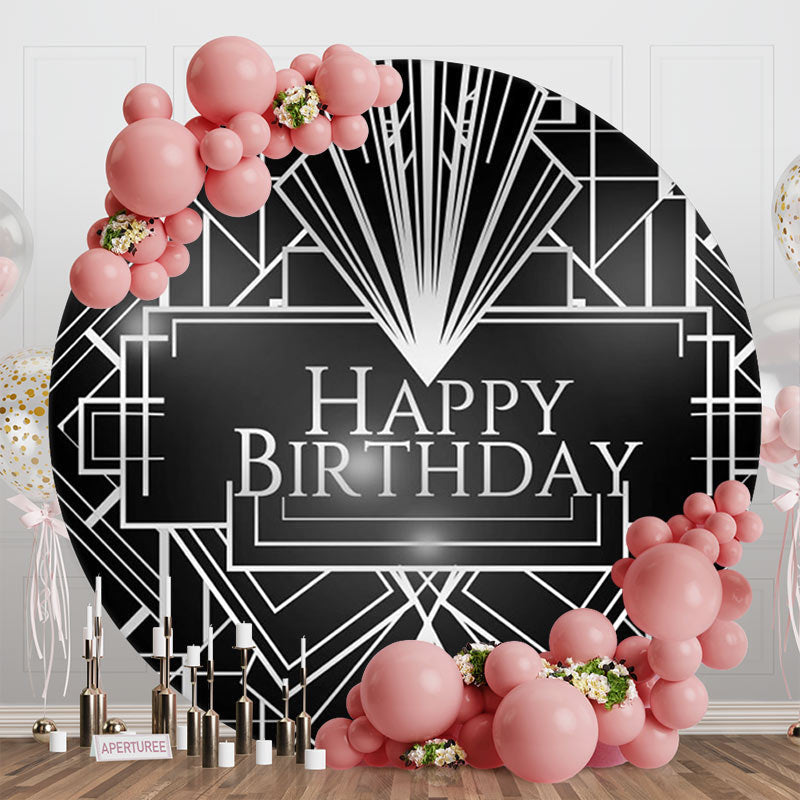 Aperturee - Black Line Geometry Round Happy Birthday Backdrop