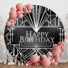 Aperturee - Black Line Geometry Round Happy Birthday Backdrop