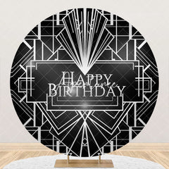 Aperturee - Black Line Geometry Round Happy Birthday Backdrop