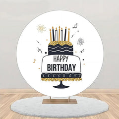 Aperturee - Black Line Gold Glitter Cake Round Birthday Backdrop