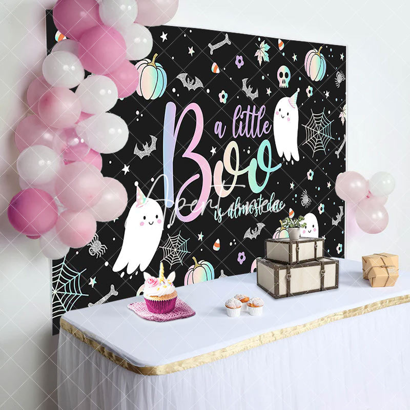 Aperturee - Black Little Boo Bats Halloween Baby Shower Backdrop