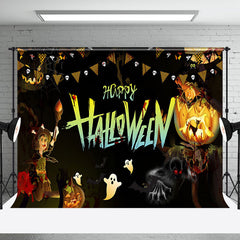 Aperturee - Black Night Witch Ghost Happy Halloween Backdrop