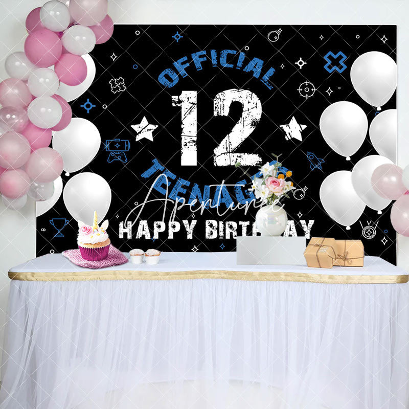 Aperturee - Black Official 12 Teenager Happy Birthday Backdrop