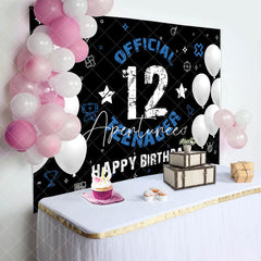 Aperturee - Black Official 12 Teenager Happy Birthday Backdrop