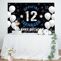 Aperturee - Black Official 12 Teenager Happy Birthday Backdrop